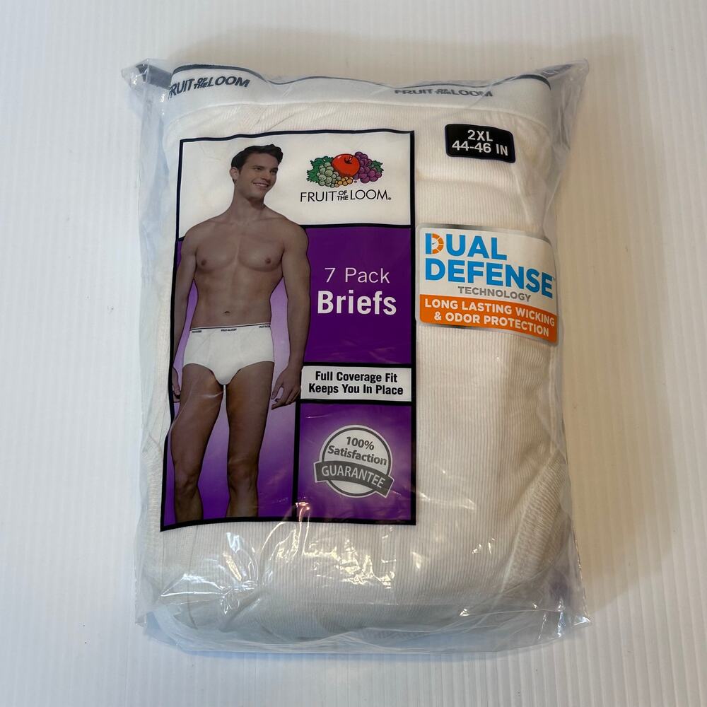 2XL Men's Briefs Fruit of the Loom 7 Pack 100% Cotton Size 44-46 White NIP